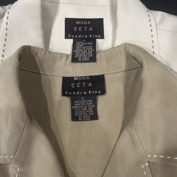 Moda Seta by Sandra King Size Large 100% Silk Khaki Top and Blazer - Picture 7 of 7